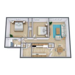 2 beds, 1 bath, 800 sqft, $655