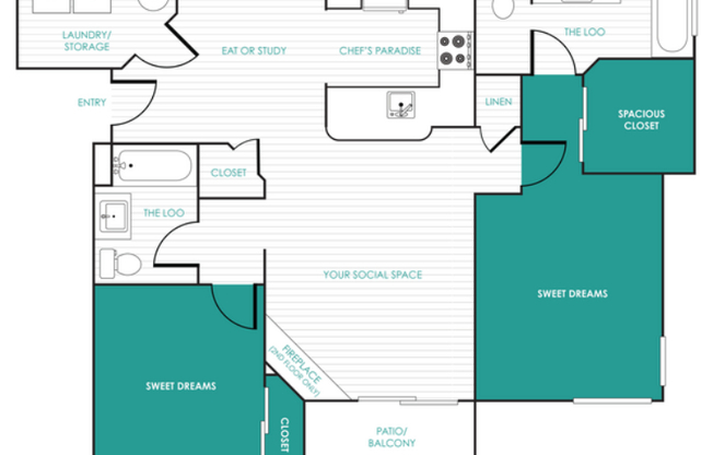 2 beds, 2 baths, 1,115 sqft, $1,557