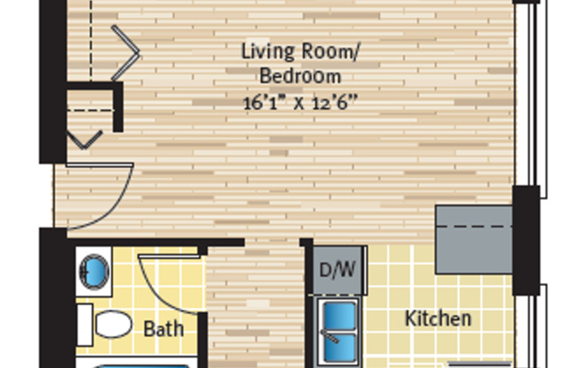 Studio, 1 bath, 416 sqft, $1,230