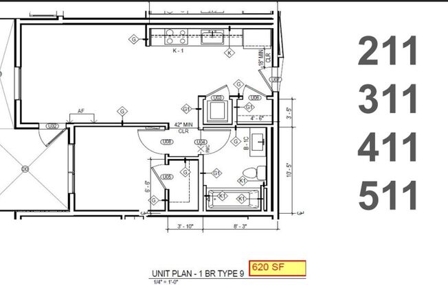 1 bed, 1 bath, 605 sqft, $3,400, Unit 411