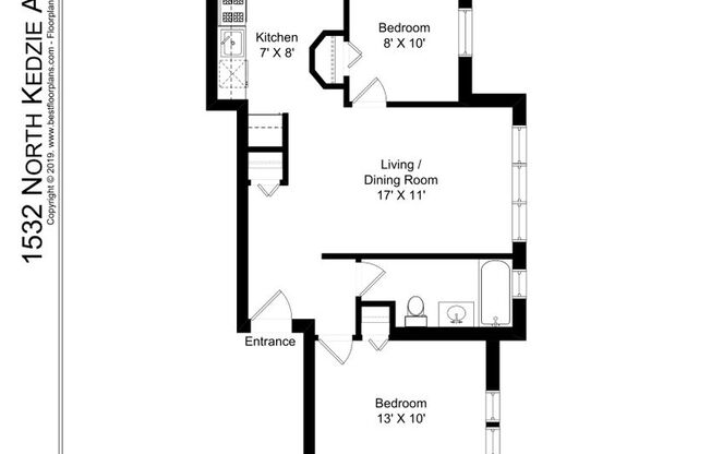 2 beds, 1 bath, 701 sqft, $1,450, Unit 1532-1F