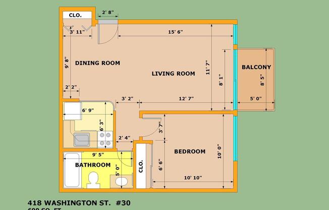 1 bed, 1 bath, 552 sqft, $2,450, Unit 30