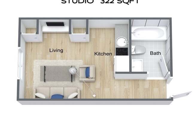 Studio, 1 bath, 322 sqft, $777