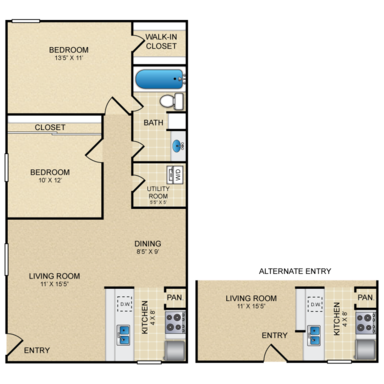 2 beds, 1 bath, 842 sqft, $1,665, Unit 1021