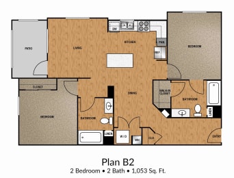 2 beds, 2 baths, 1,053 sqft, $1,995