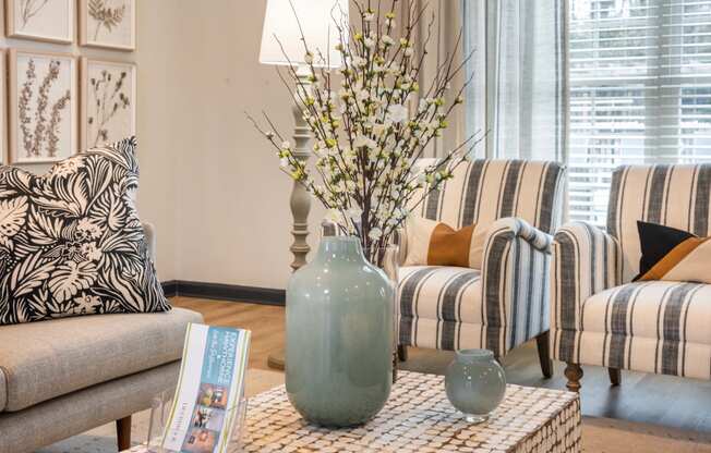 detail shot of living space with greenery and coastal furniture