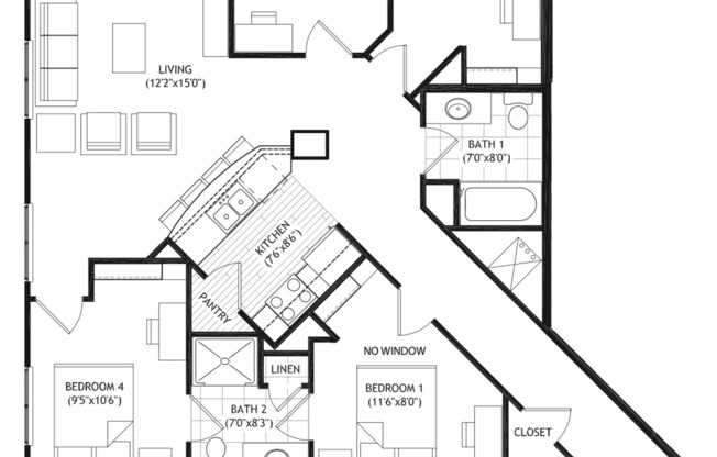 4 beds, 2 baths, 1,215 sqft, $5,275, Unit 213