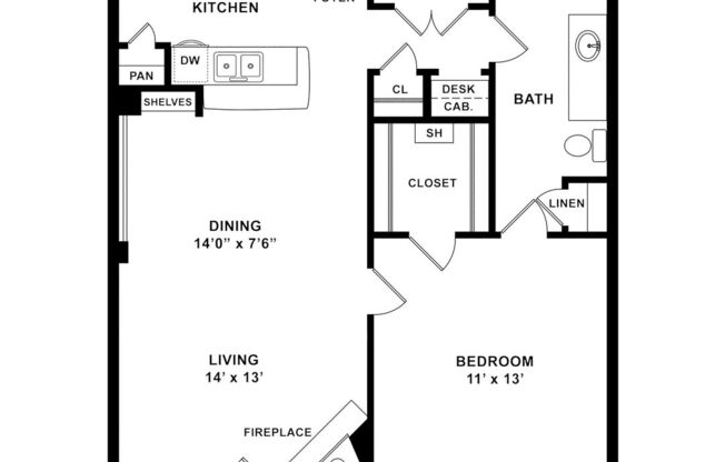 1 bed, 1 bath, 768 sqft, $1,135