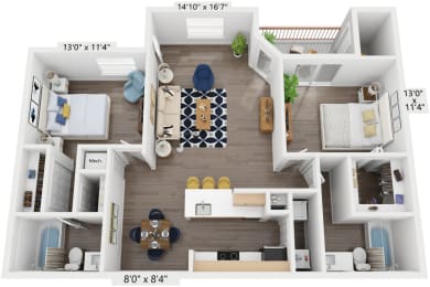 2 beds, 2 baths, 1,198 sqft, $1,935