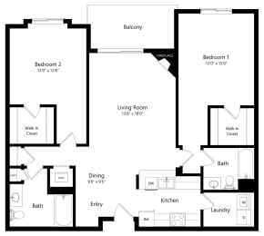 2 beds, 2 baths, 1,198 sqft, $1,424