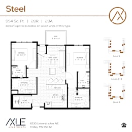 2 beds, 2 baths, 954 sqft, $1,914