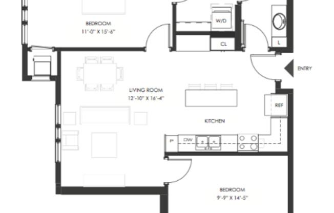2 beds, 1 bath, 970 sqft, $1,895, Unit 314