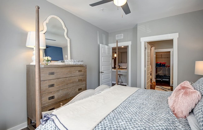 Bedroom with expansive closet at Central Island Square, Daniel Island