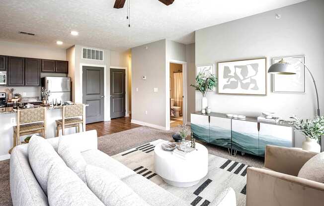 Luxury studio, one, and two bedroom apartment homes featuring granite countertops, stainless steel appliances, and fireplaces at East Lake Flats in Lincoln, NE