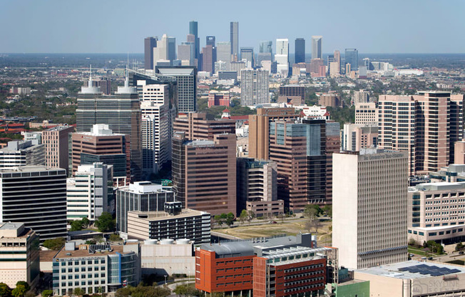 a view of the city oh Houston with skyscrapers