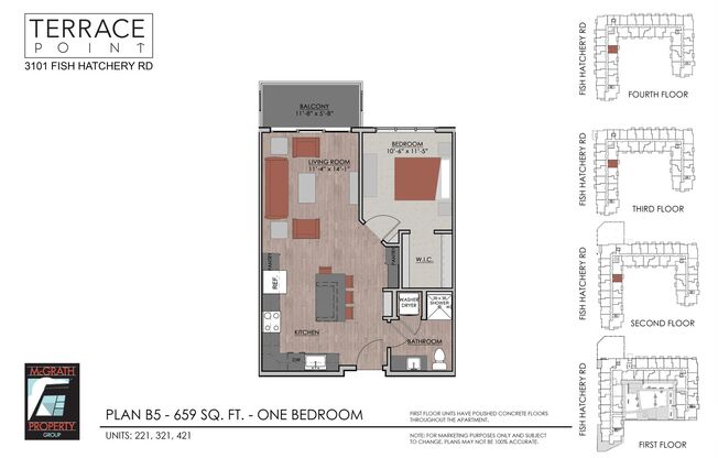 1 bed, 1 bath, 659 sqft, $1,660, Unit 421