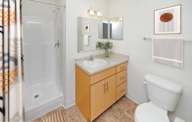 Second bathroom with a walk in shower at Limestone Creek Apartment Homes, Madison, AL