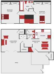 2 beds, 1.5 baths, 1,225 sqft, $1,390