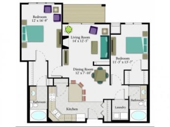 2 beds, 2 baths, 1,190 sqft, $1,799