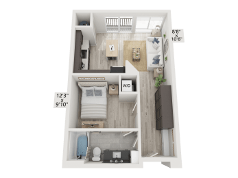 Studio, 1 bath, 596 sqft, $1,604