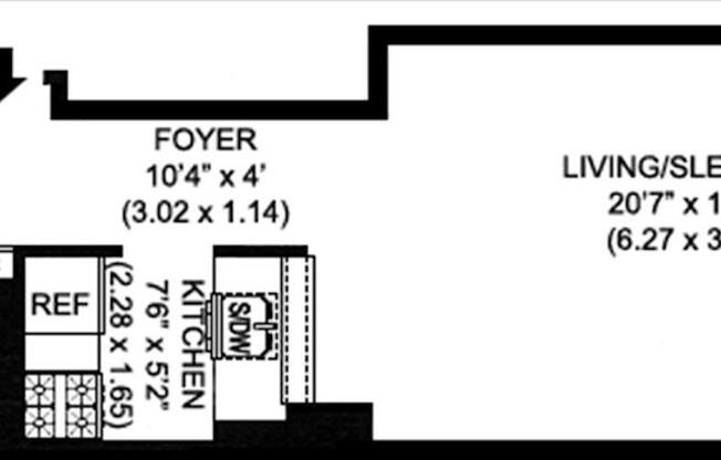 Studio, 1 bath, 417 sqft, $3,400, Unit 12A