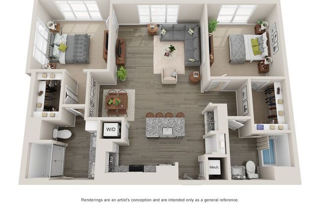 2 beds, 2 baths, 1,193 sqft, $2,585