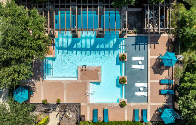 arial view of the pool at the resort