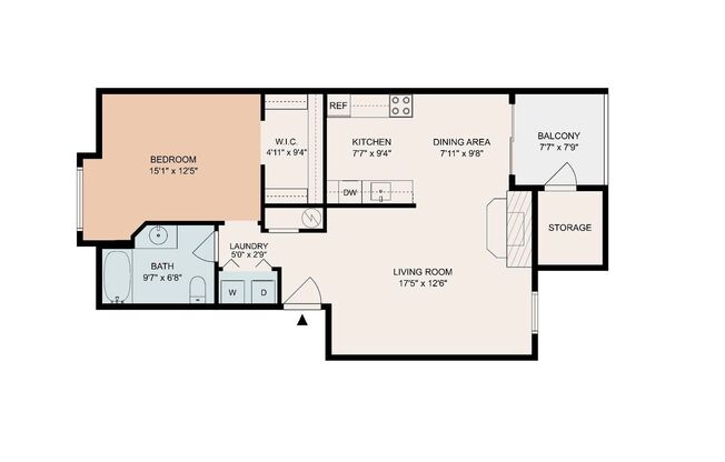 1 bed, 1 bath, 800 sqft, $1,555, Unit 623