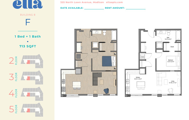 1 bed, 1 bath, 713 sqft, $1,550, Unit B518