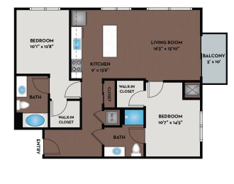 2 beds, 2 baths, 1,071 sqft, $2,122