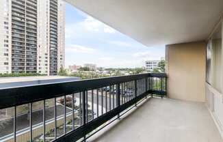 Skyline Towers apartments balcony with cityscape views near Washington, D.C.