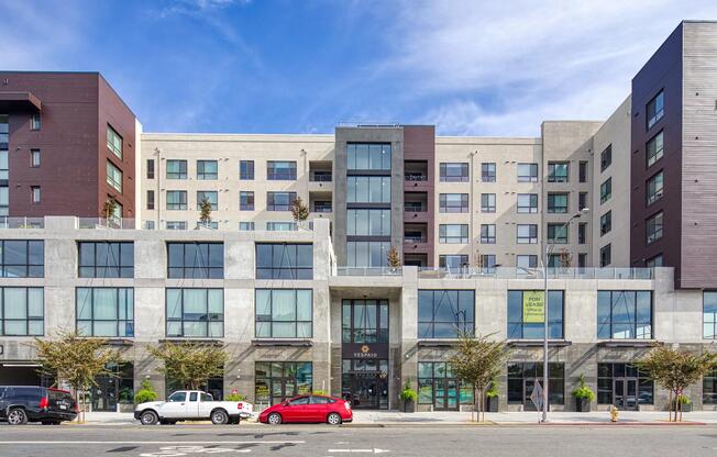 Street‑level exterior showcasing large windows, clean architectural lines, and a welcoming entry framed by greenery.