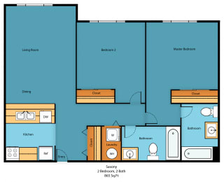 2 beds, 2 baths, 864 sqft, $2,622