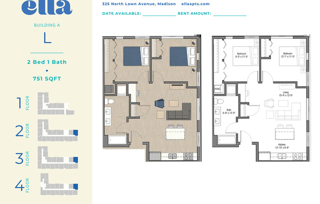 2 beds, 1 bath, 751 sqft, $1,310, Unit A301