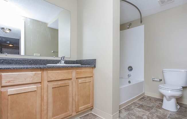 full bathroom with vanity and storage space