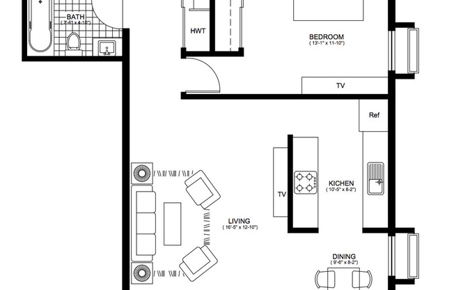 1 bed, 1 bath, 435 sqft, $2,088, Unit 301