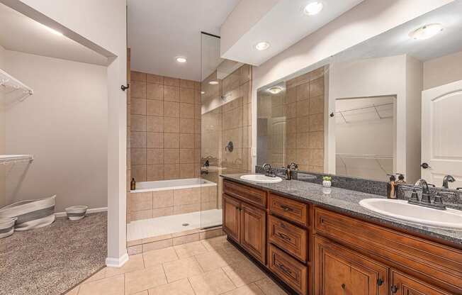 a bathroom with a bathtub and a sink