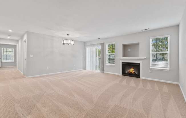 Living room floorplan options with a fireplace and lots of natural lighting