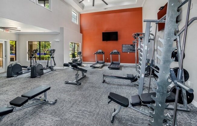 Fitness center equipment at Hidden Creek, Lewisville, TX, 75077