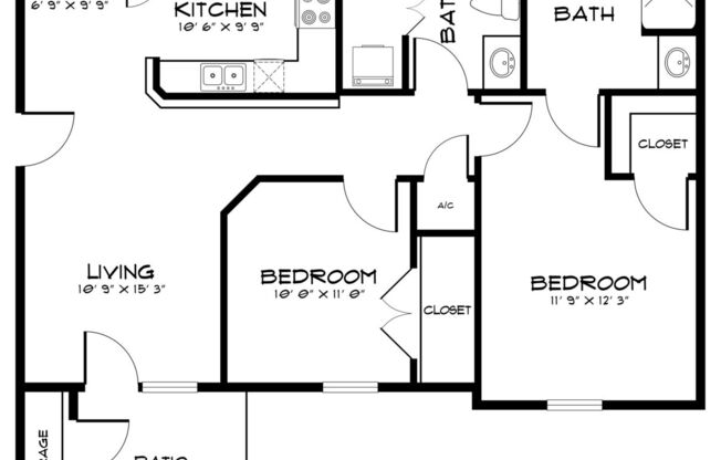 2 beds, 2 baths, 1,095 sqft, $1,545