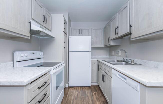 a kitchen with a stove and a refrigerator