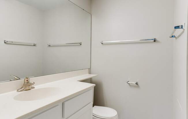 Bathroom with Hardwood Style Flooring and Upgraded Hardware