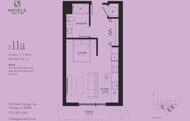 Studio, 1 bath, 501 sqft, $2,145, Unit 615