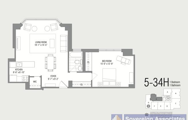 1 bed, 1 bath, 760 sqft, $6,000, Unit 9H