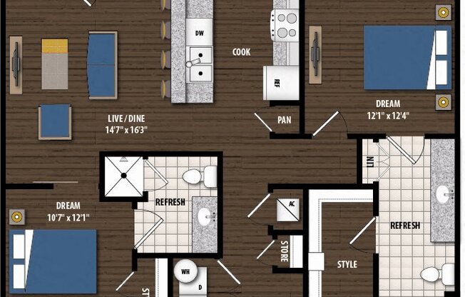 2 beds, 2 baths, 1,017 sqft, $2,599