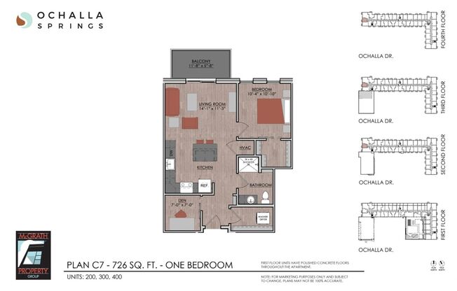 1 bed, 1 bath, 726 sqft, $1,650, Unit 200