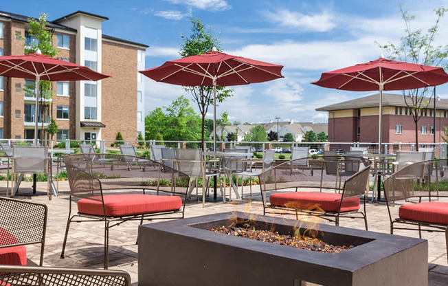 Outdoor fire pit and picnic tables