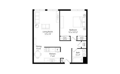 1 bed, 1 bath, 620 sqft, $1,295
