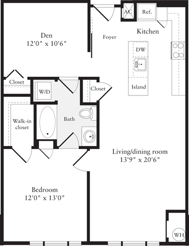 1 bed, 1 bath, 870 sqft, $2,496