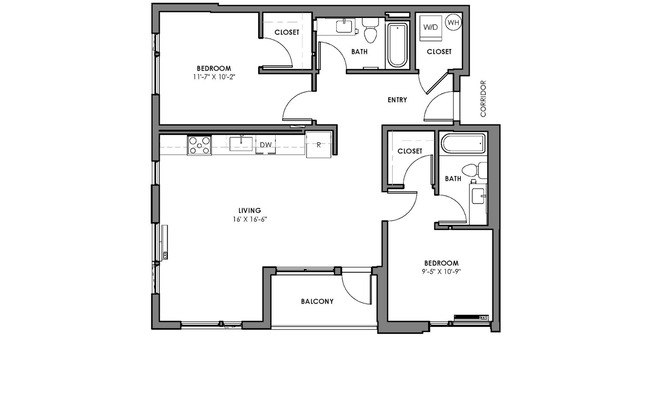2 beds, 2 baths, 938 sqft, $2,325, Unit 202